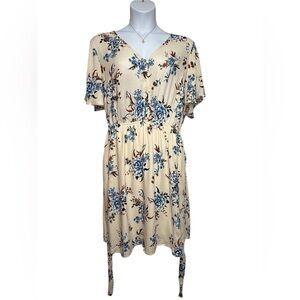 Flying Tomato Plus Size Dress Knee Length Cream Blue Brown Floral 1X 2X 3X